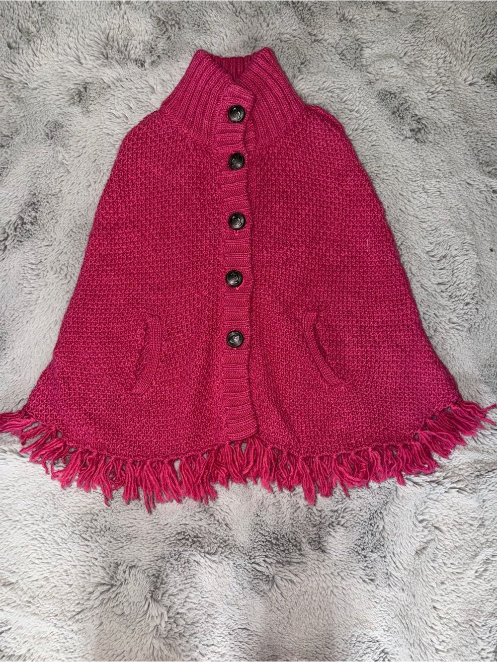 NWT Appaman Knit Poncho Cape 5 Magenta Pink Fringe Button Girls Boutique Fall